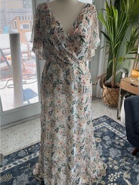 Floral Wrap Maxi Dress in Blush and Green by